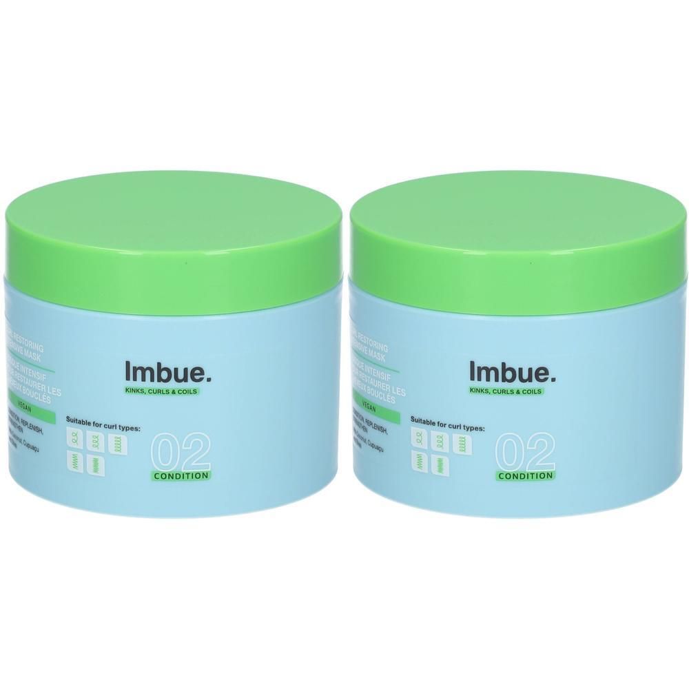 Deux pots bleu clair avec couvercles vert clair, marque Imbue, produit 02 Condition.