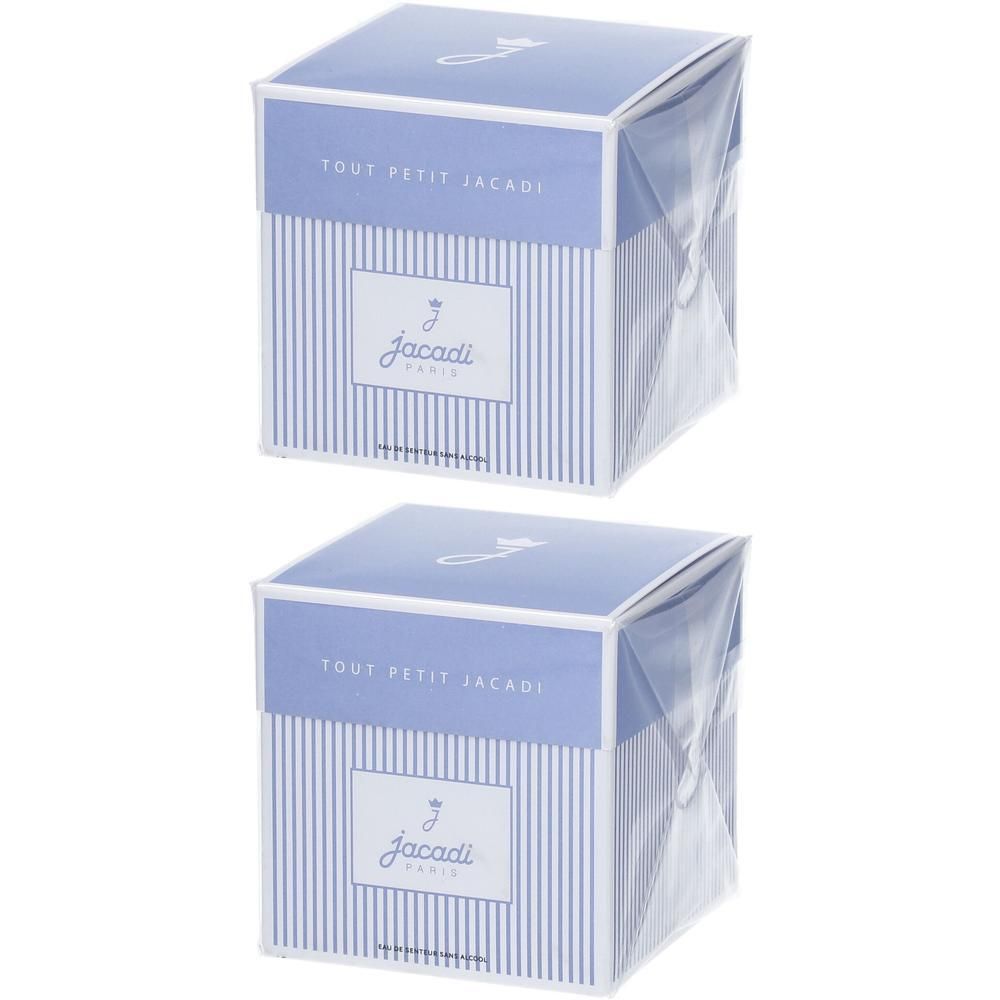 Twee Jacadi Baby Boy geschenkdozen met blauw-witte strepen en logo.