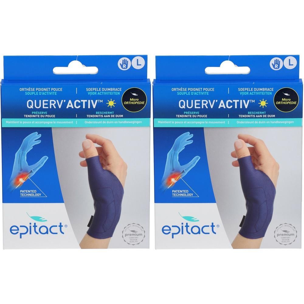 Orthèse poignet pouce Epitact Querv'Activ, taille L, bleue. Pour la main droite.