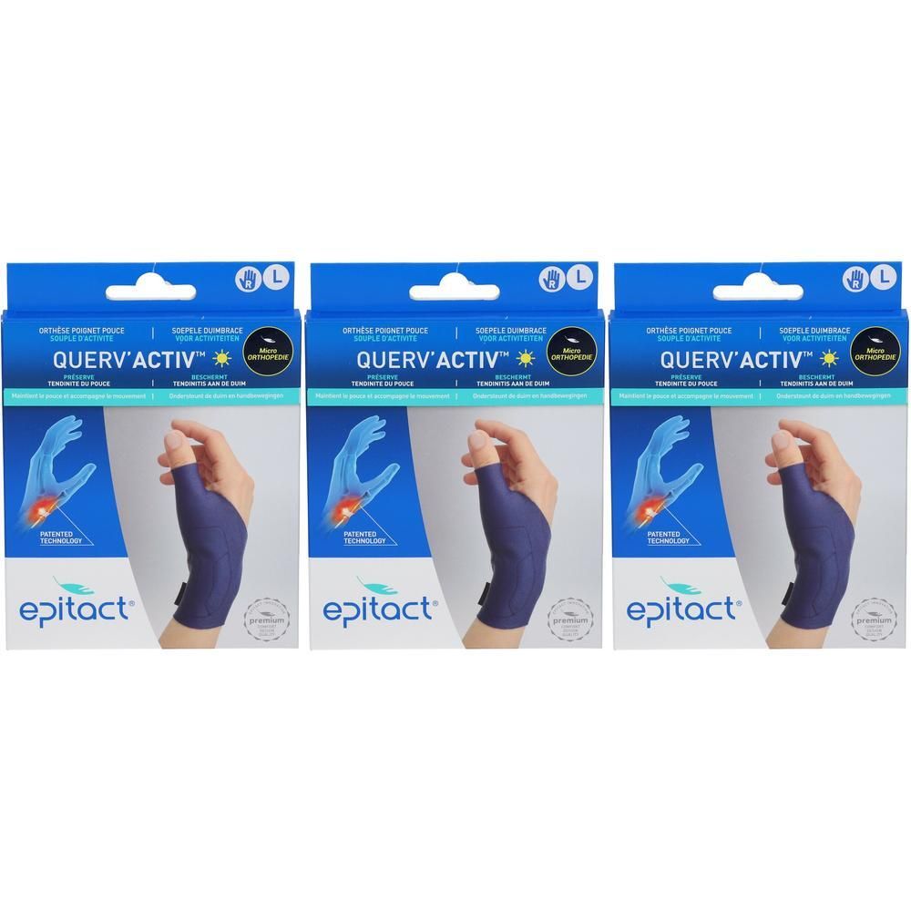 Trois paquets de manchette pour pouce Epitact Querv'Activ bleu marine. Taille L.