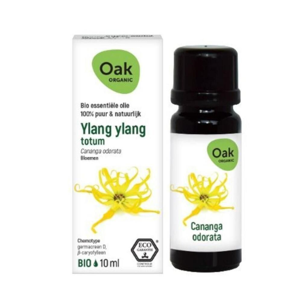 Oak Organic Ylang Ylang Totum etherische olie, flesje en doosje van 10ml.