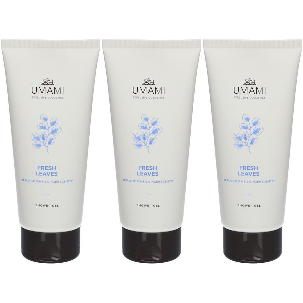 Trois tubes de gel douche à la menthe japonaise et au gingembre.