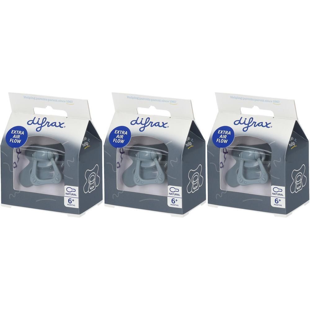 Trois sucettes Difrax en emballage, 6+ mois, Extra Air Flow.