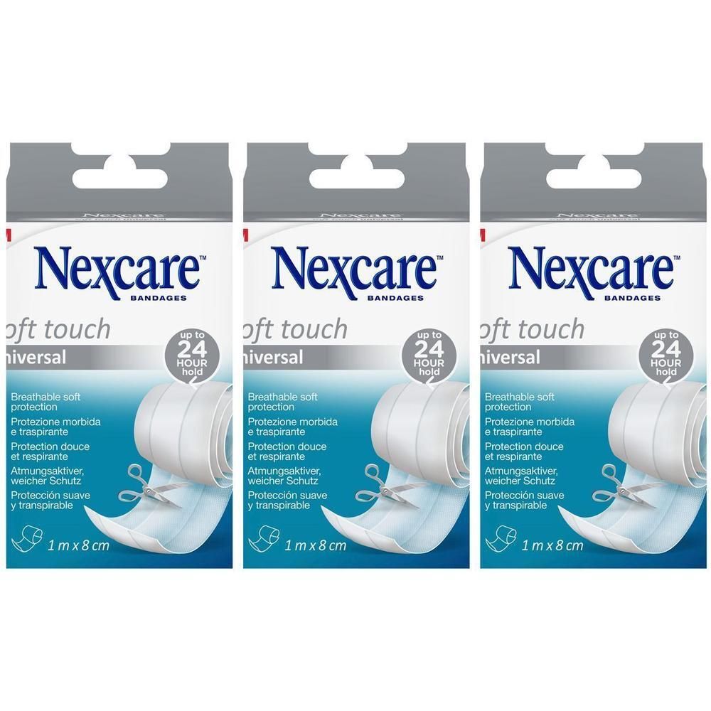 Bande Nexcare Soft Touch Universelle, 1m x 8cm, lot de 3.