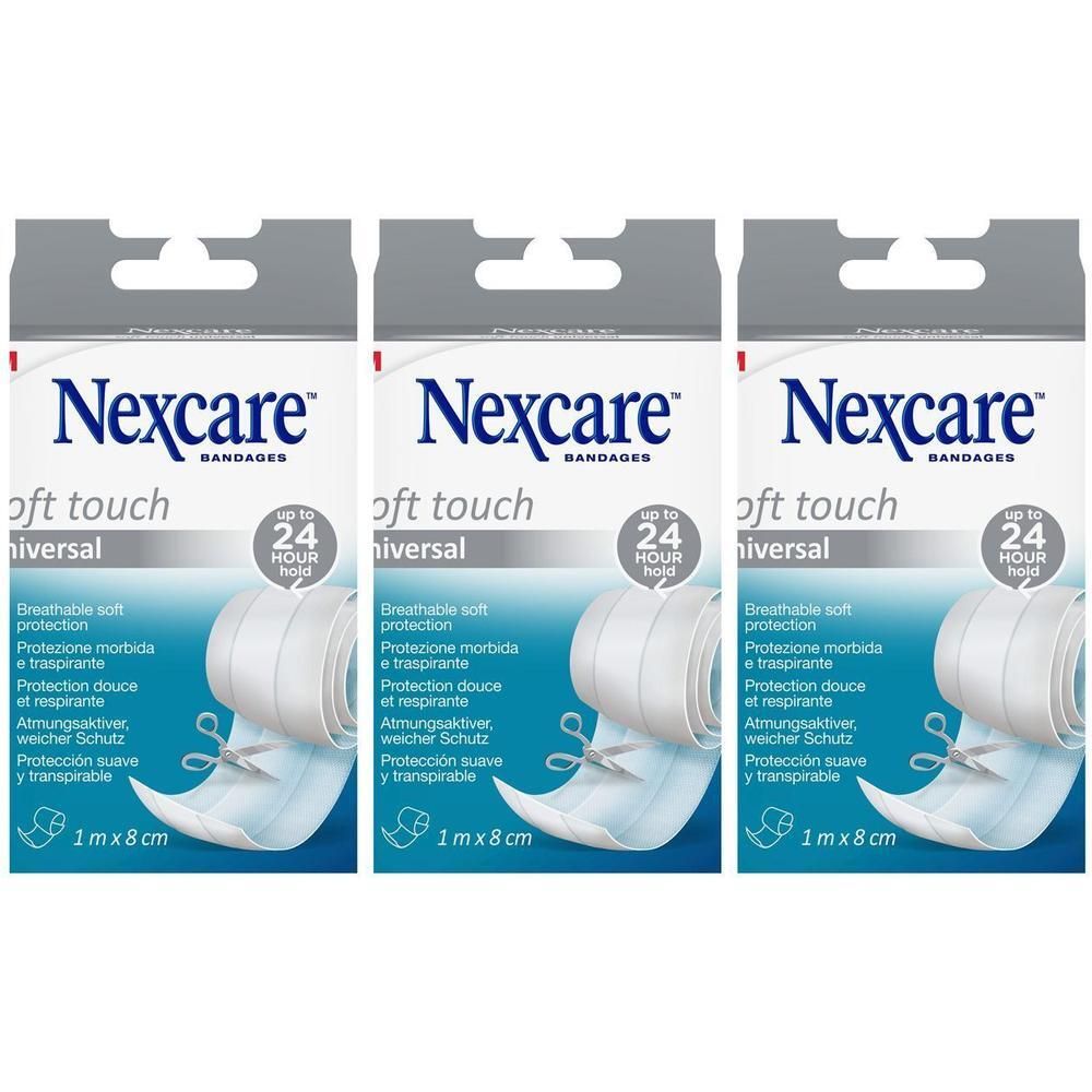 Nexcare Soft Touch Universeel verband, 1m x 8cm, 3 stuks.