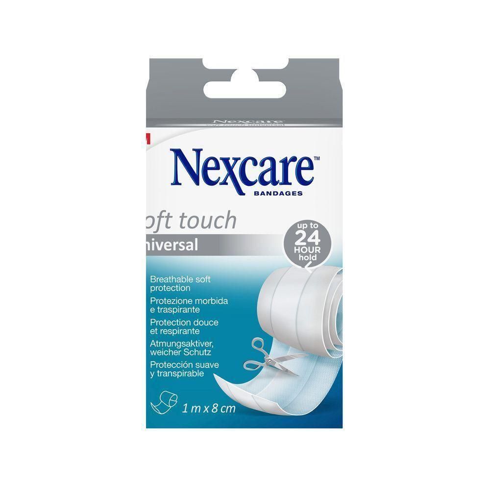 Pansement Nexcare Soft Touch Universal, 1m x 8cm, respirant, tenue jusqu'à 24h.