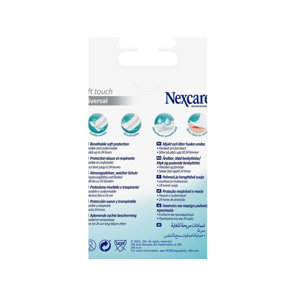 Pansement Nexcare Soft Touch Universal, 1m x 8cm, respirant, tenue jusqu'à 24h.