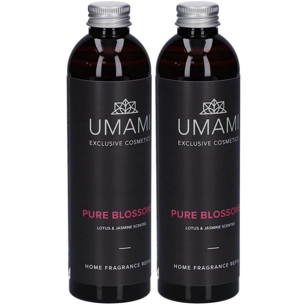 Twee flessen Umami Pure Blossom Home Fragrance Refill, Lotus & Jasmijn geur.