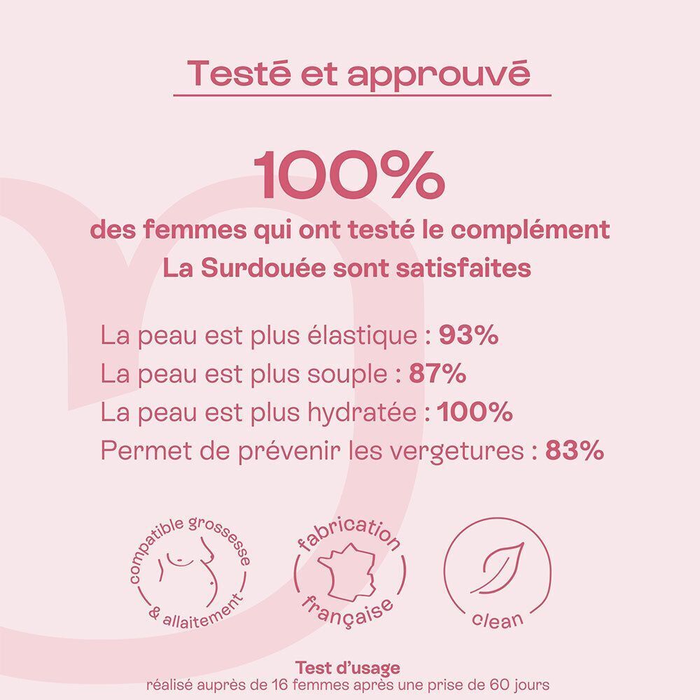 Omum La Surdouée: 100% satisfaction, élasticité, souplesse et hydratation de la peau améliorées.