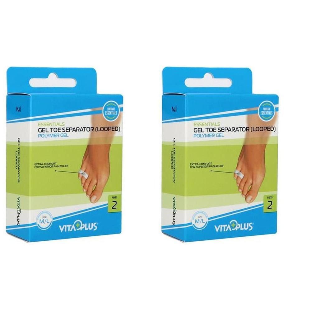 Twee verpakkingen Vitaplus Gel Teen Spreider (met lus) van polymeer.