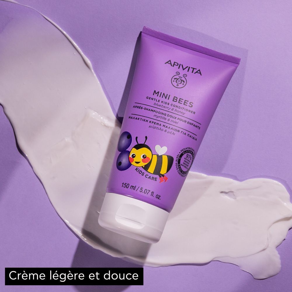 Conditionneur Apivita Mini Bees pour enfants dans un tube violet avec motif abeille.