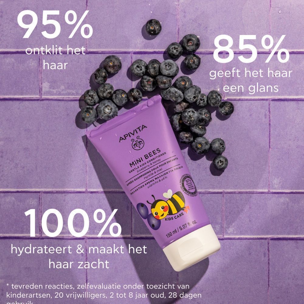 Apivita Mini Bees conditioner: 30% gerecycled, 100% recyclebaar. Gelieve te recycleren.