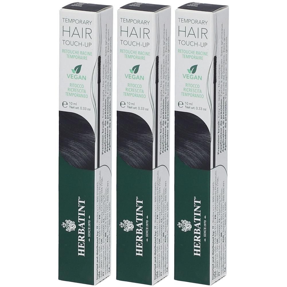 Drie pakken Herbatint Hair Touch Up Noir. Tijdelijke haarkleuring, vegan.