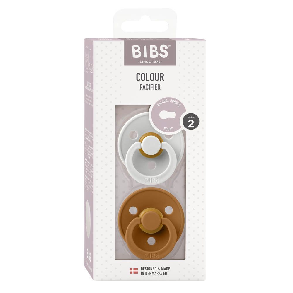 BIBS Colour spenen, maat 2, in winkelverpakking. Bevat witte en bruine spenen.