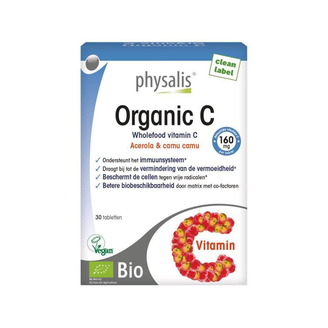 Physalis Organic C: Doos met 30 tabletten, Wholefood vitamine C, Acerola & camu camu. Vegan & Bio gecertificeerd.
