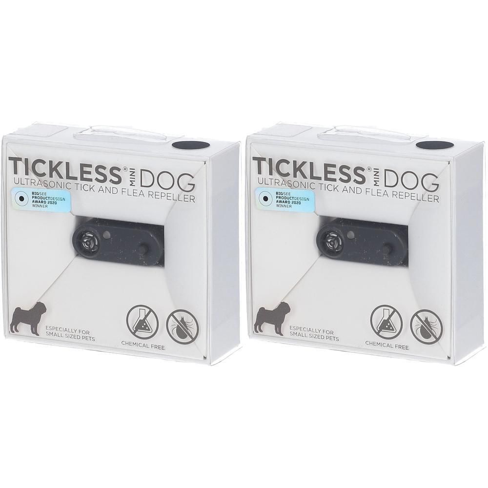 Deux paquets de Tickless Mini Chien, répulsif ultrasonique contre les tiques et les puces. Appareil gris foncé avec cordon.