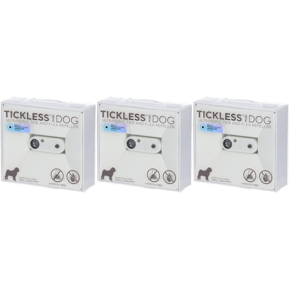 Trois paquets de l'appareil anti-tiques et puces à ultrasons Tickless Mini Chien Blanc pour chiens.
