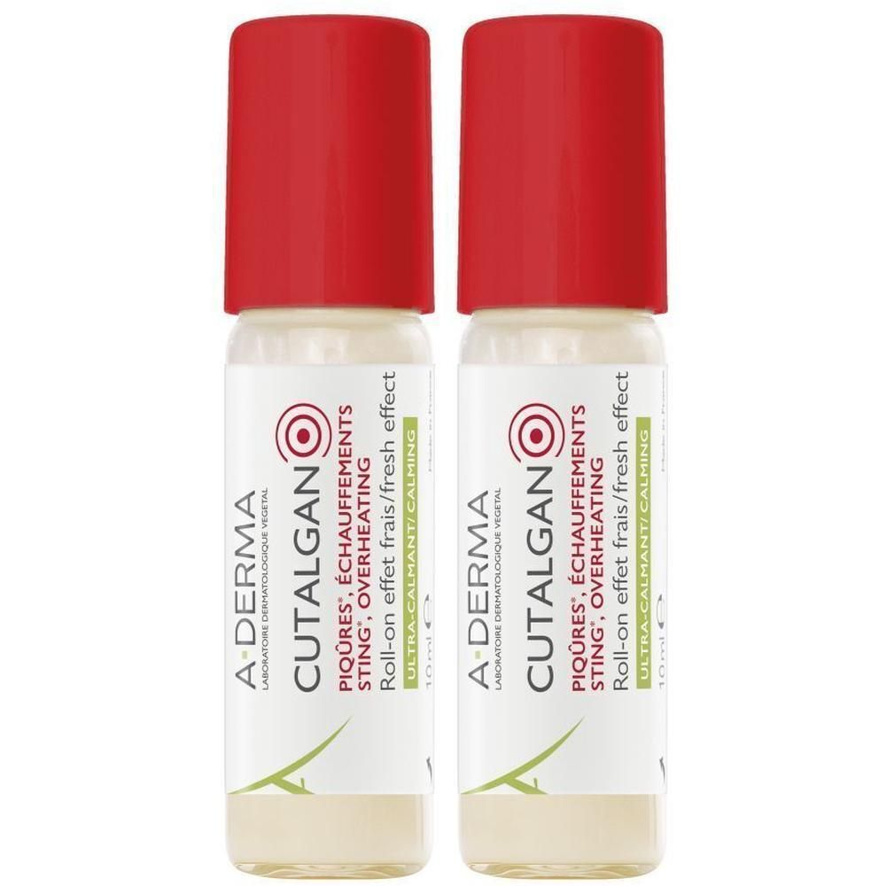 Twee A-Derma Cutalgan roll-ons met rode dop, 10ml.