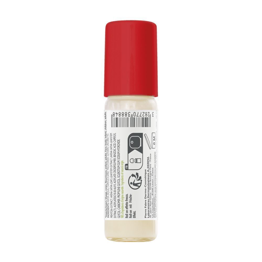Achterkant van een A-Derma Cutalgan roll-on. Toont barcode, ingrediënten en gebruiksaanwijzing.
