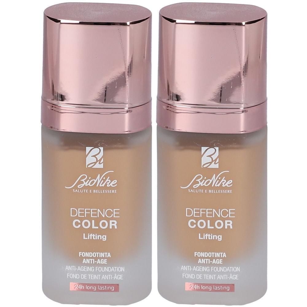 Deux flacons de fond de teint BioNike Defence Color Lifting teinte 205 Cognac. Fond de teint anti-âge.