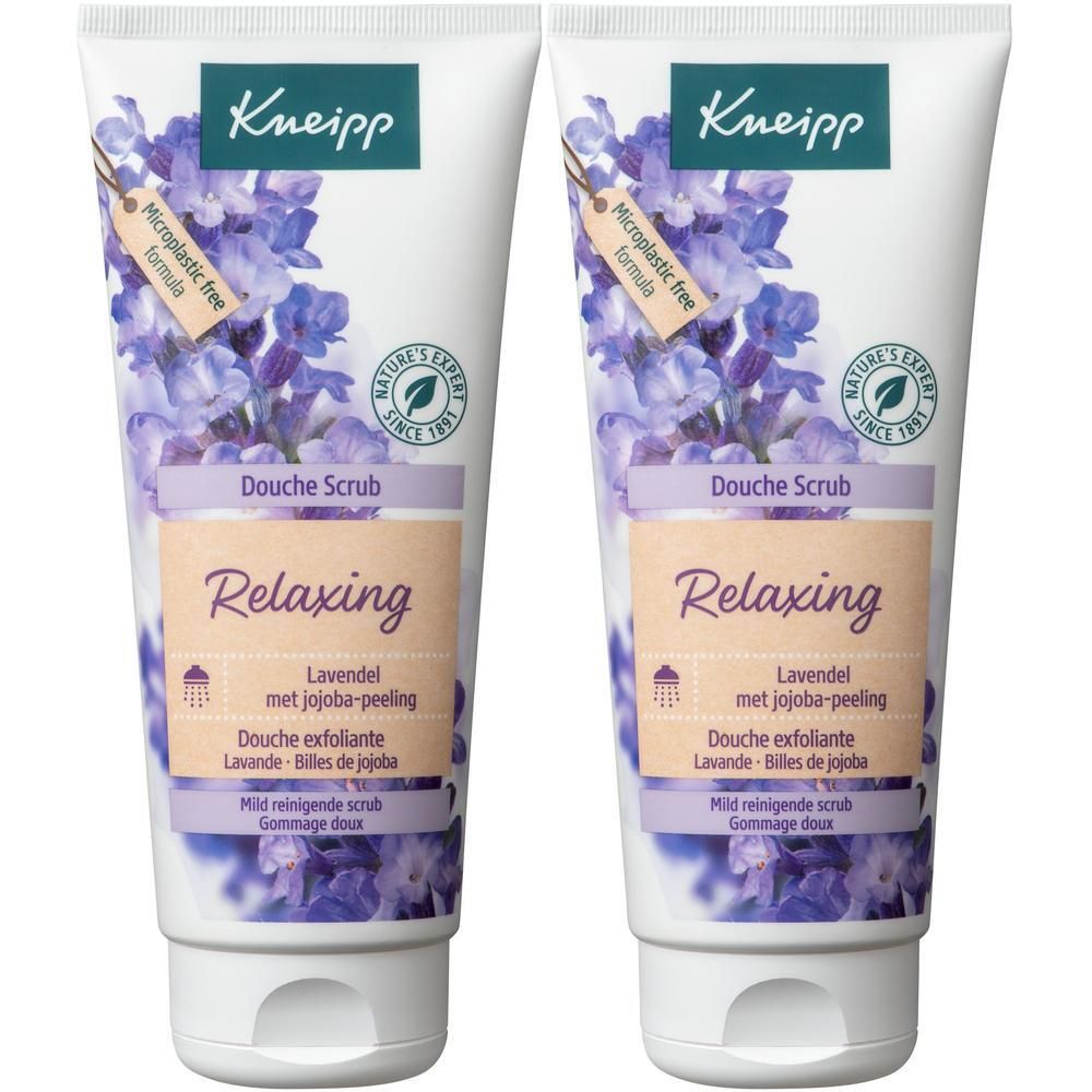Deux tubes de Gommage Douche Relaxant Kneipp Lavande Billes de Jojoba.