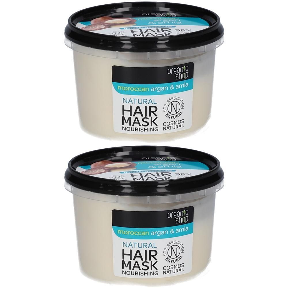 Deux pots de masque capillaire naturel à l'argan et à l'amla.