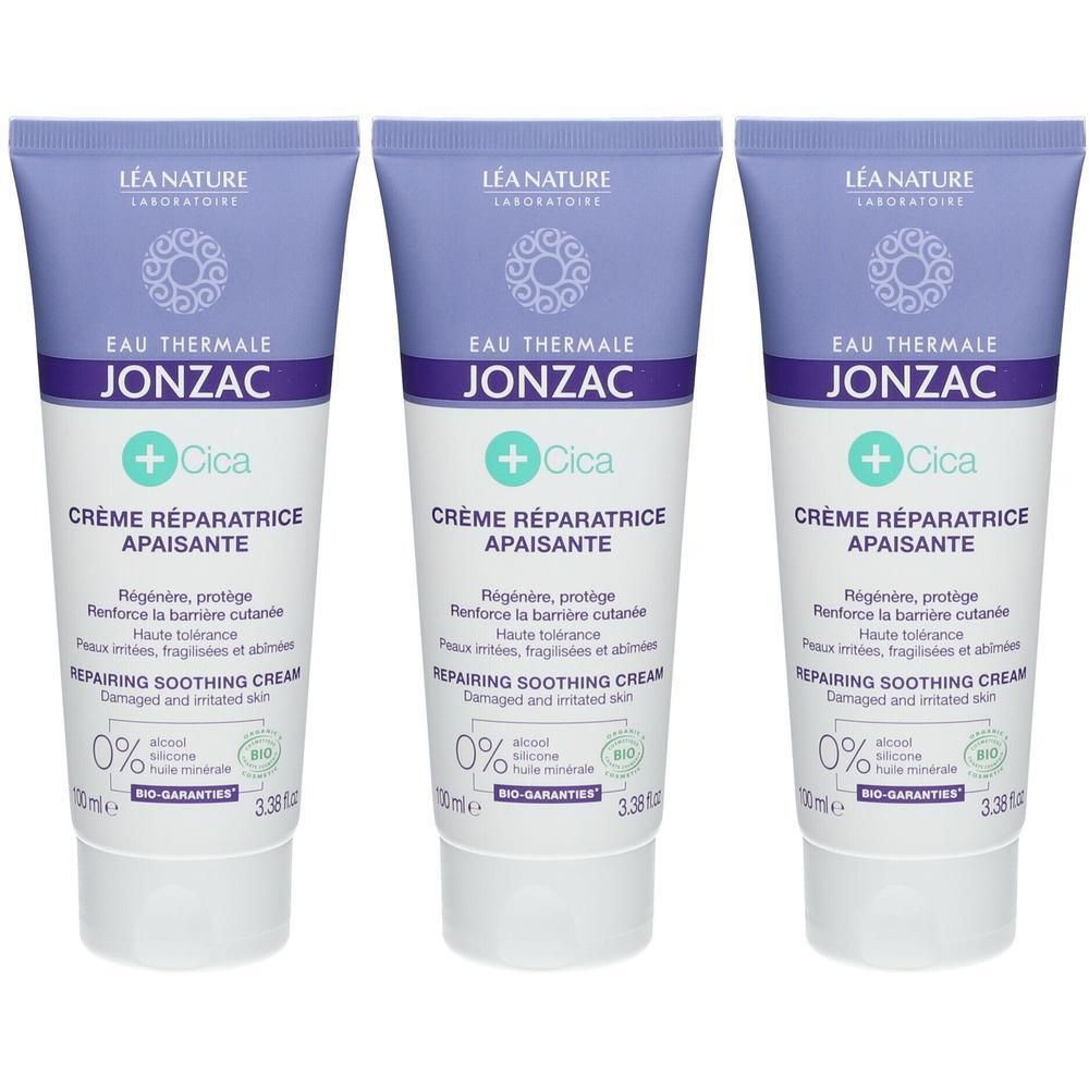 Trois tubes de JONZAC +Cica Crème Réparatrice Apaisante.
