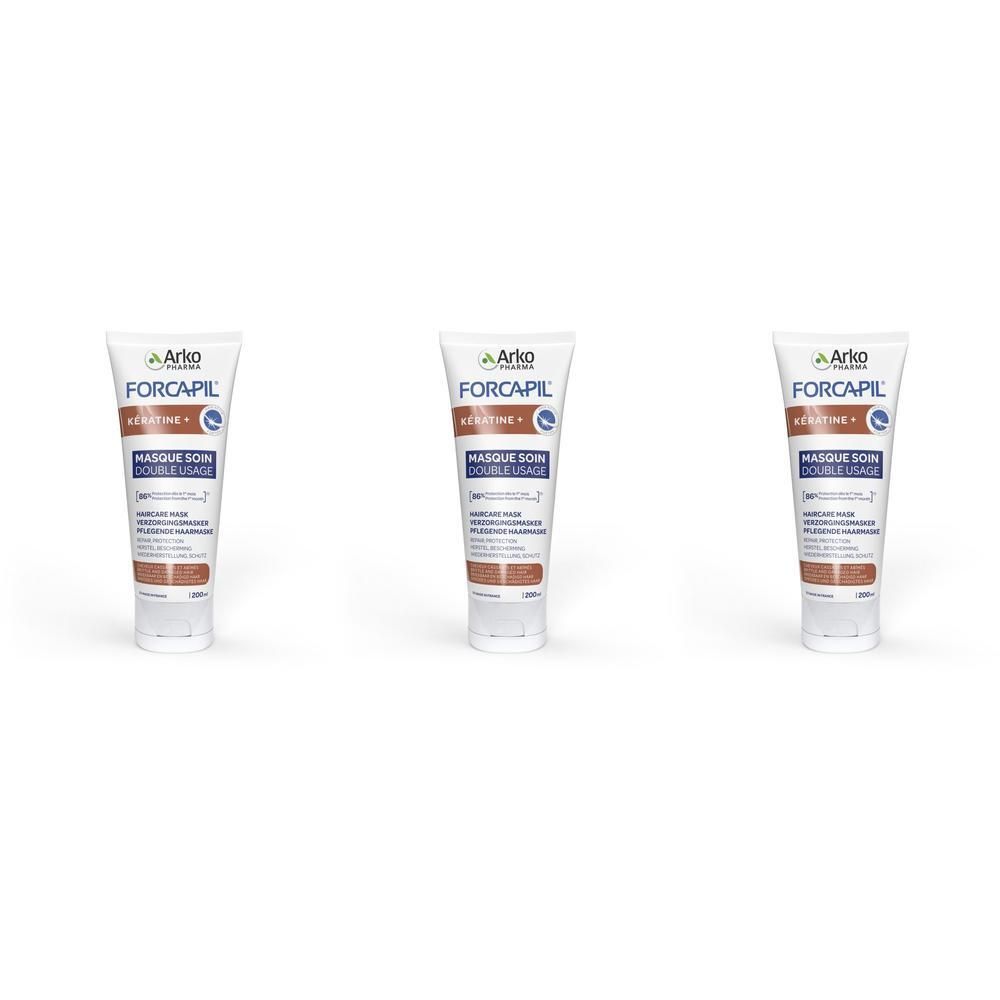 Trois tubes de Forcapil Kératine+ Masque Soin double usage.