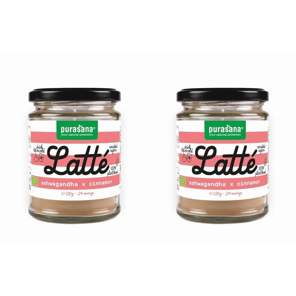 Deux pots de Purasana® Latté Ashwagandha x Cannelle Bio en poudre.