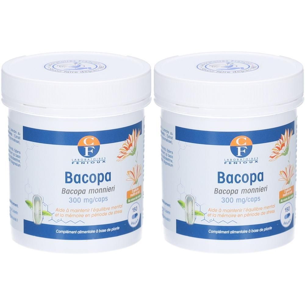 Twee potten Bacopa Monnieri 300 mg/caps.