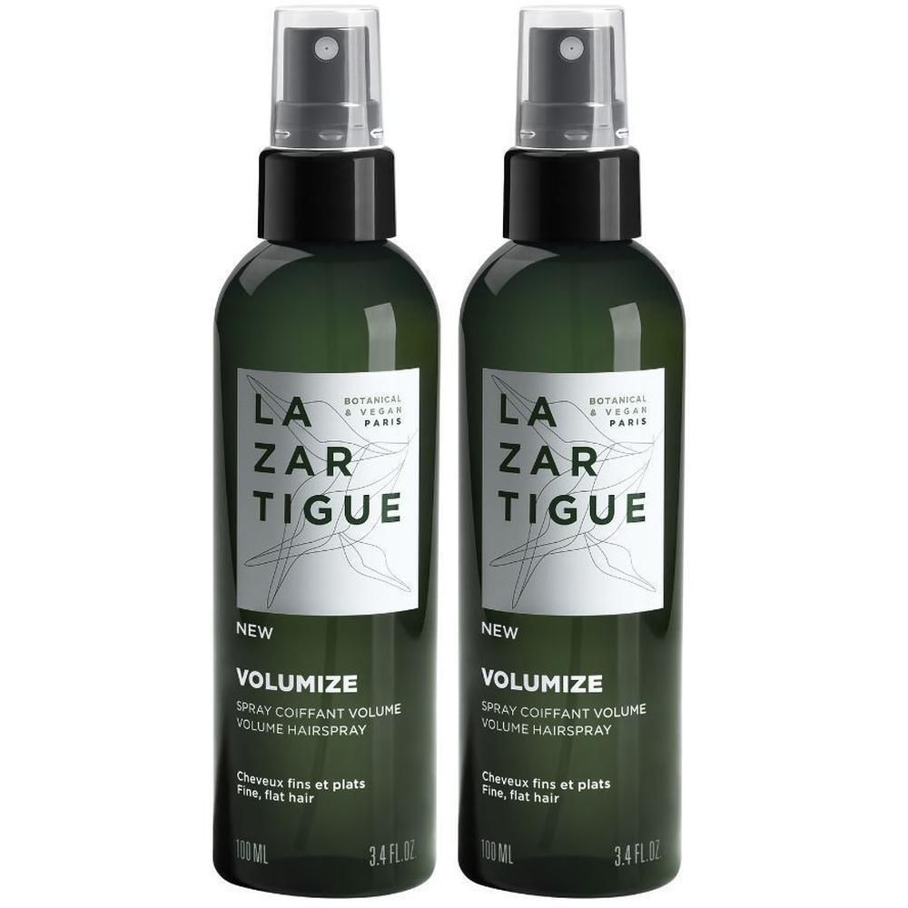 Deux flacons de Spray Volumize Lazartigue pour cheveux fins et plats.