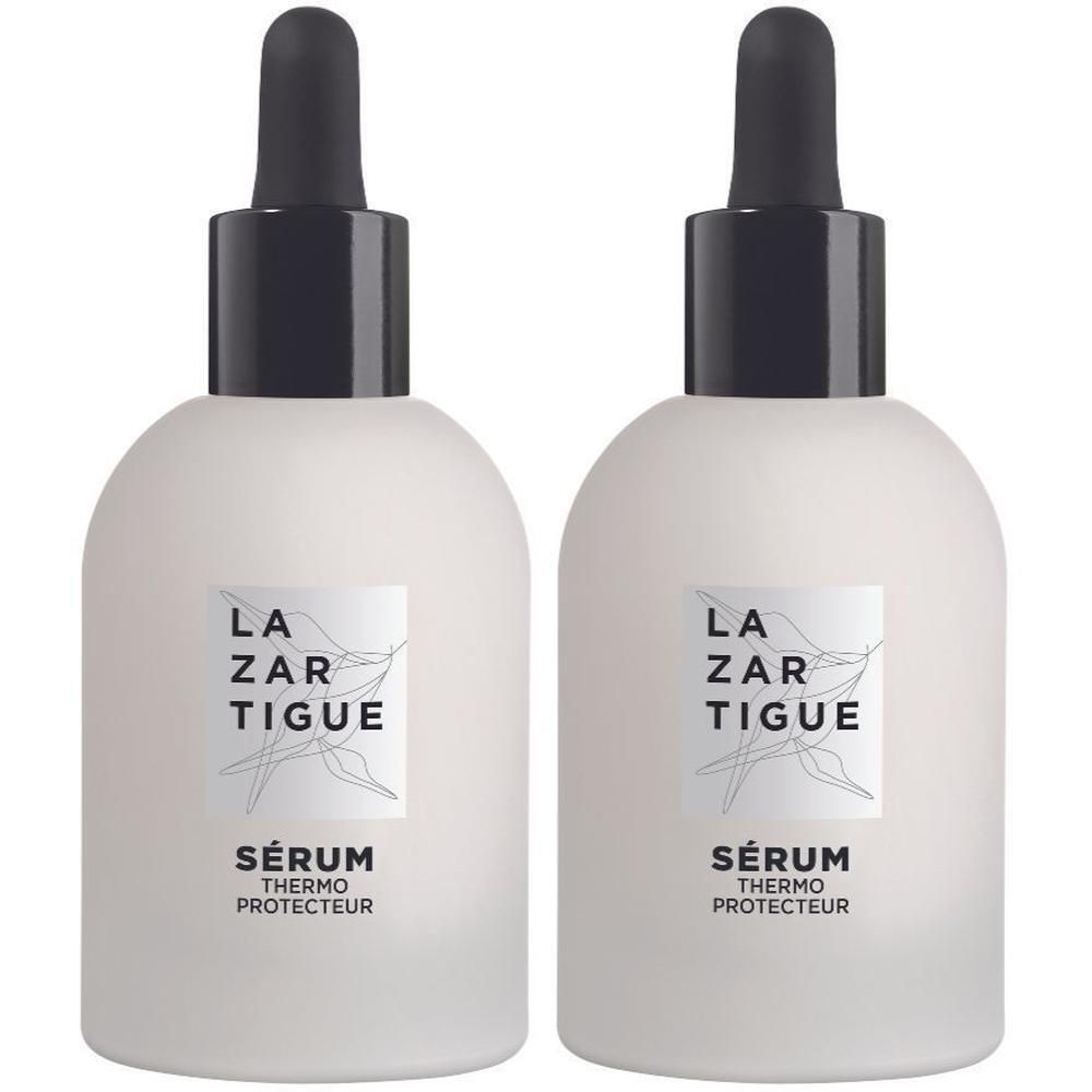 Twee flessen Lazartigue Sérum Thermo Protecteur met druppeldop.