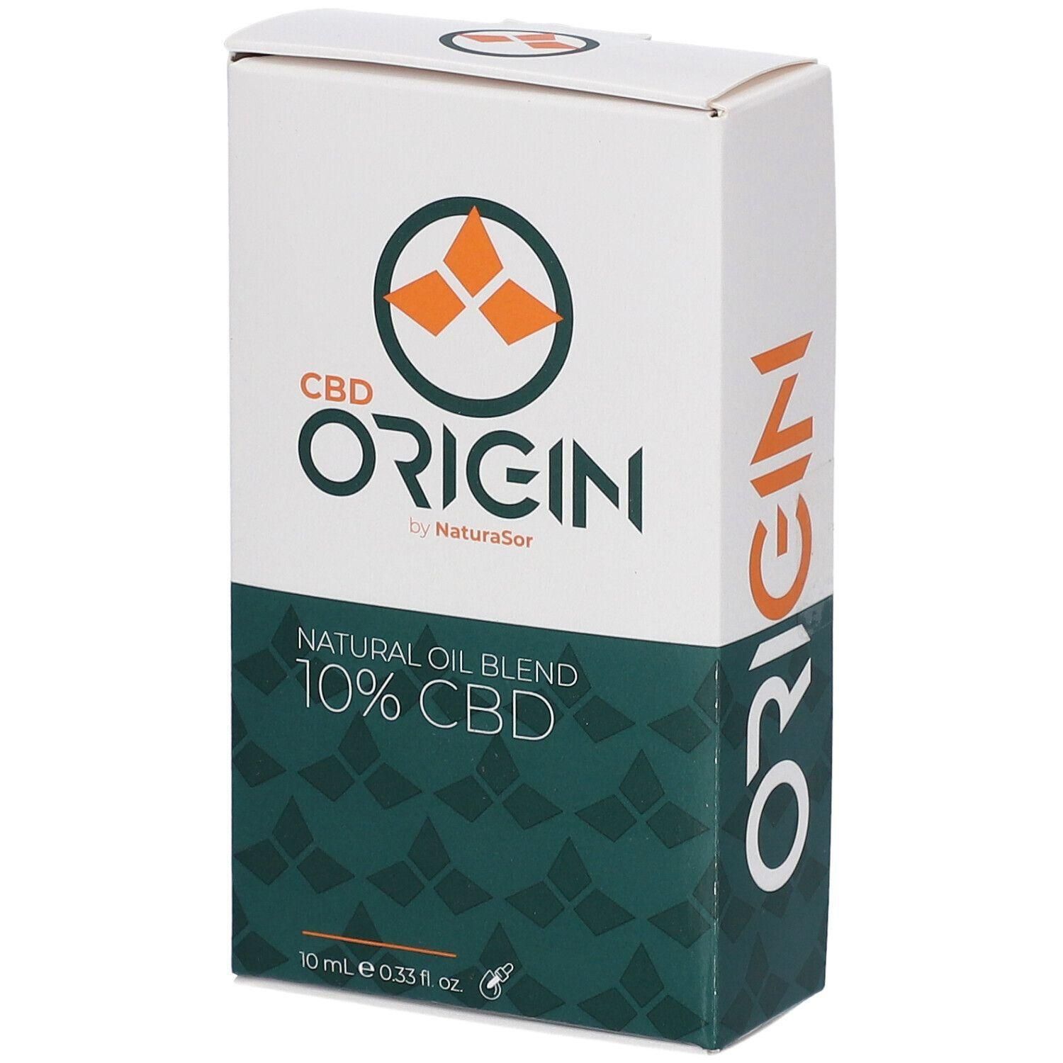 Kartonnen verpakking voor NaturaSor CBD Origin Natural Oil Blend 10% CBD.