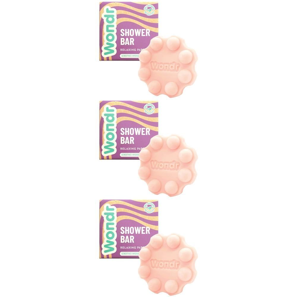 Trois barres de douche roses à 10 picots chacune, emballées dans des boîtes violettes à motif ondulé.