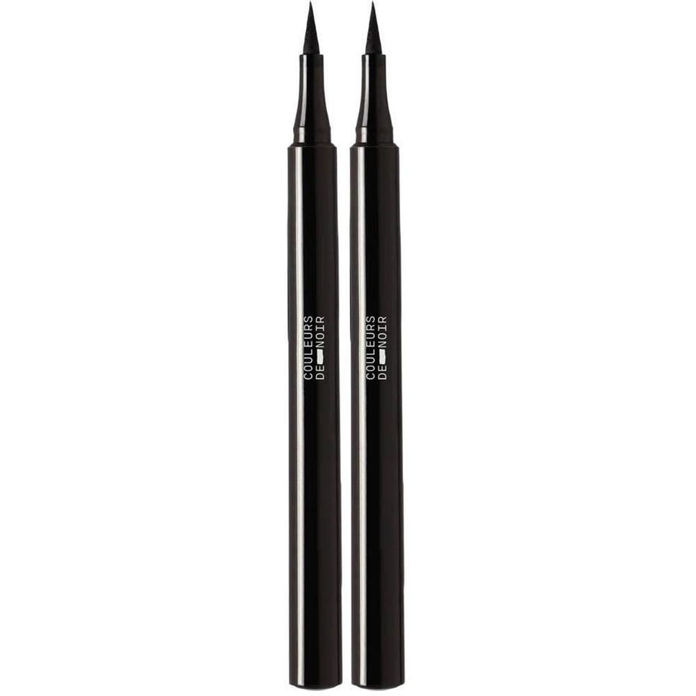 Twee zwarte vloeibare eyeliners met fijne punt. Op de pennen staat "COULEURS DE NOIR".