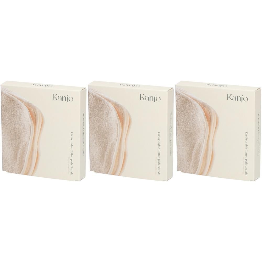 Drie pakken Kanjo herbruikbare make-up remover pads.