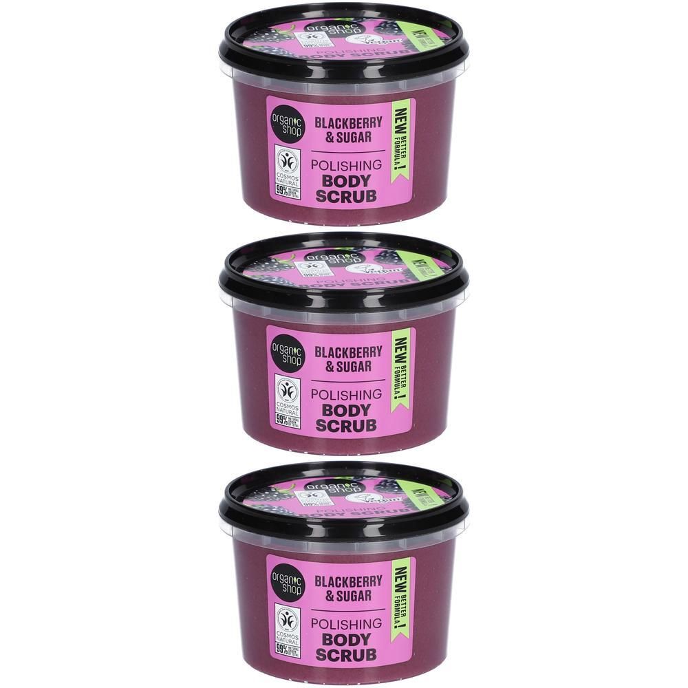 Drie potten "Organic Shop" Body Scrub, Bramen & Suiker.