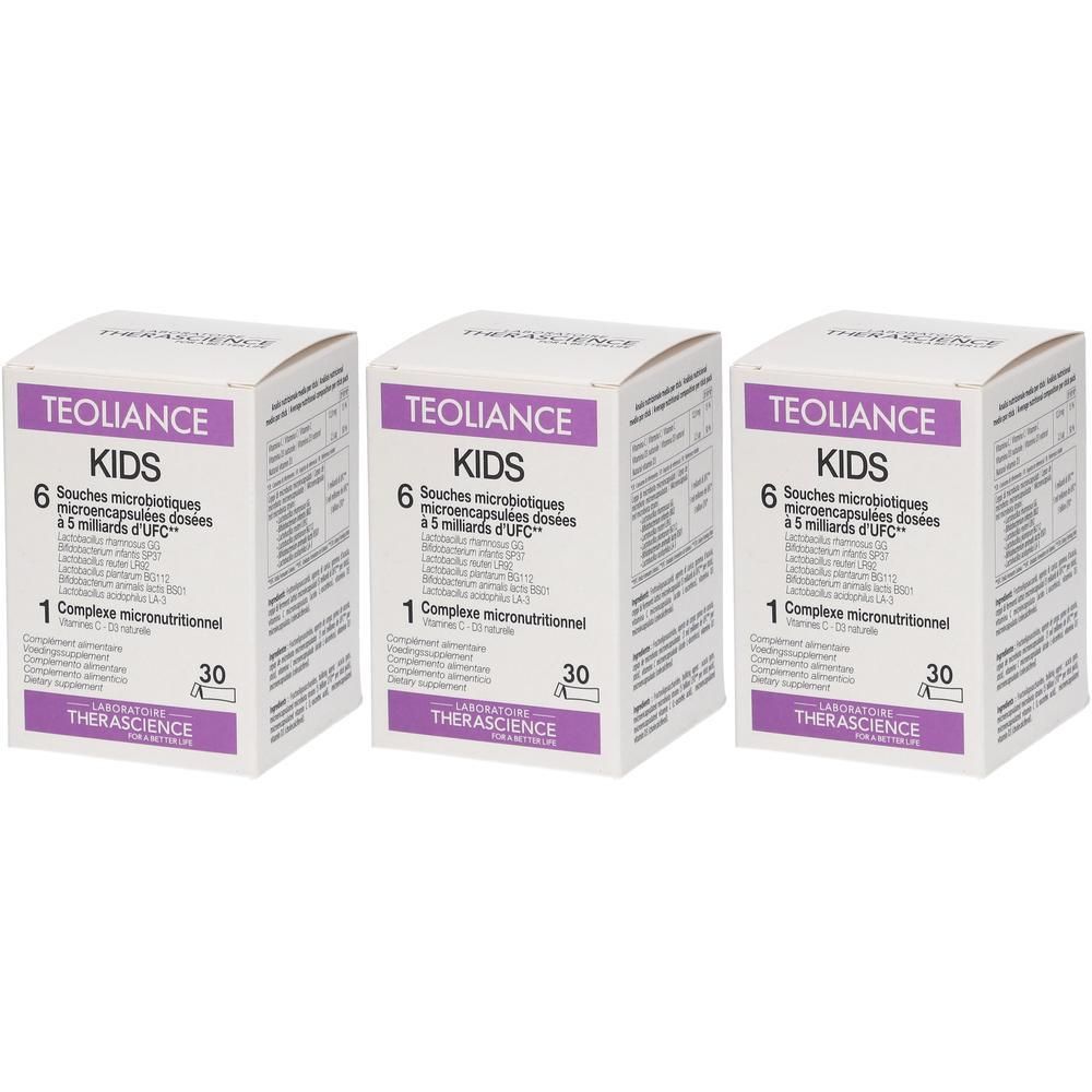 Drie doosjes Teoliance Kids met elk 6 sachets.