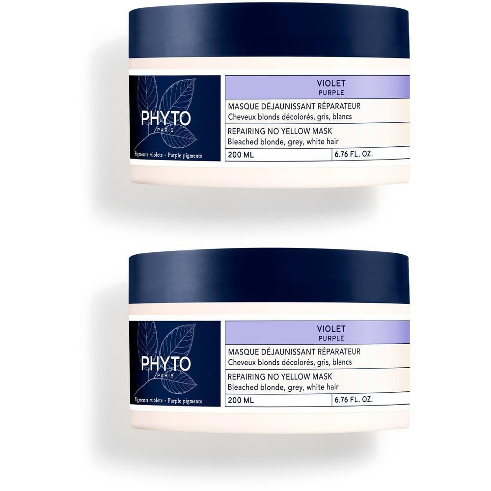 Twee Phyto Violet Masque Déjaunissant Réparateur potten van 200 ml.