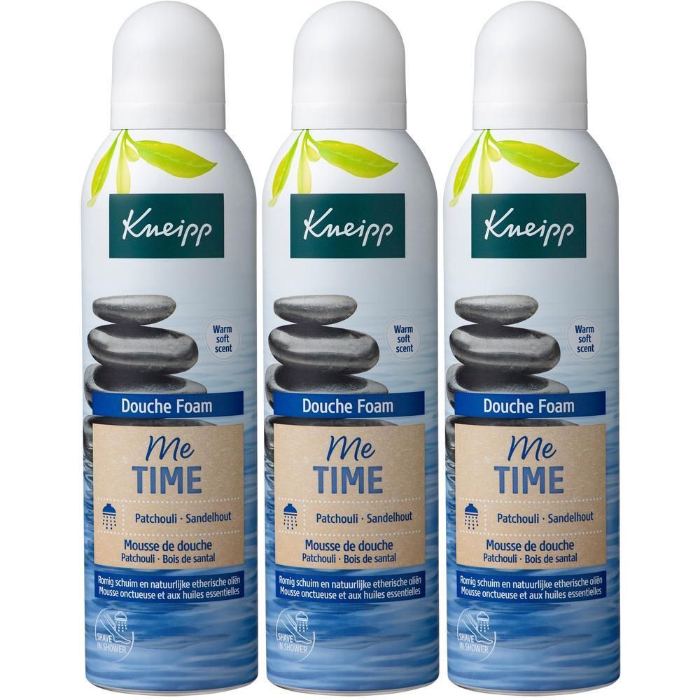 Trois flacons de mousse de douche Kneipp Patchouli - Bois de Santal.