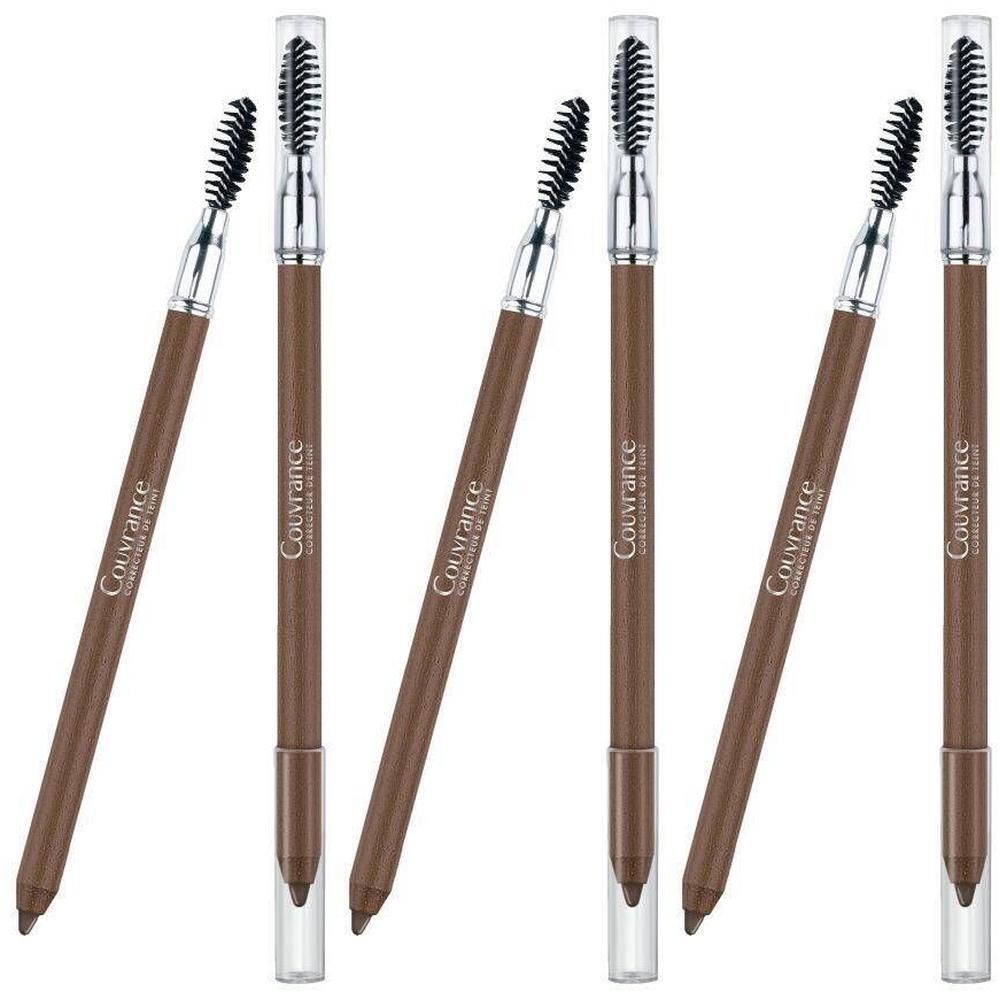Six crayons à sourcils bruns avec embout brosse. L'inscription 'Couvrance' est visible sur chaque crayon.