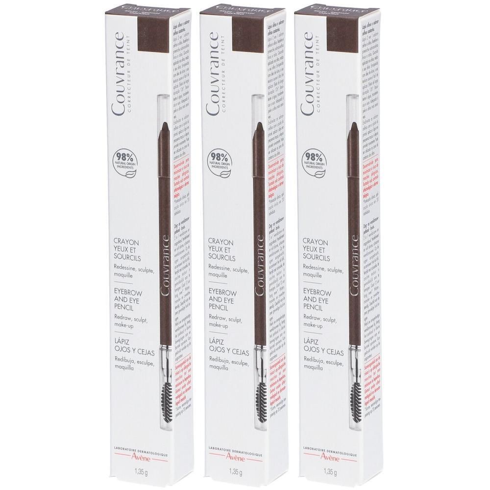 Crayon yeux et sourcils brun Avène Couvrance avec brosse. Lot de trois.