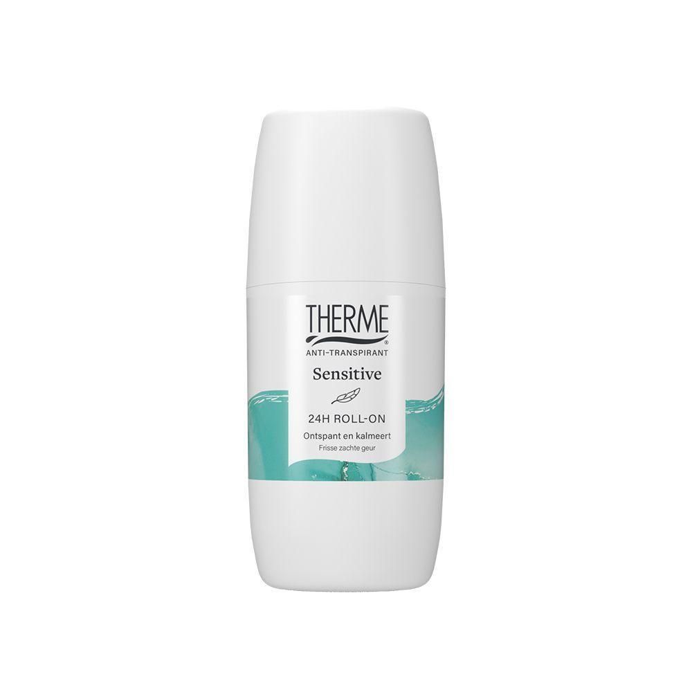 THERME Anti-transpirant Sensitive 24H Roll-on deodorant. Witte flacon met turquoise accenten.