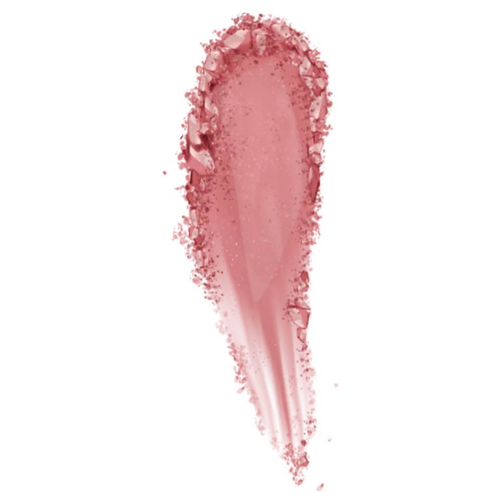 Roze poeder swatch met glinsterende deeltjes.