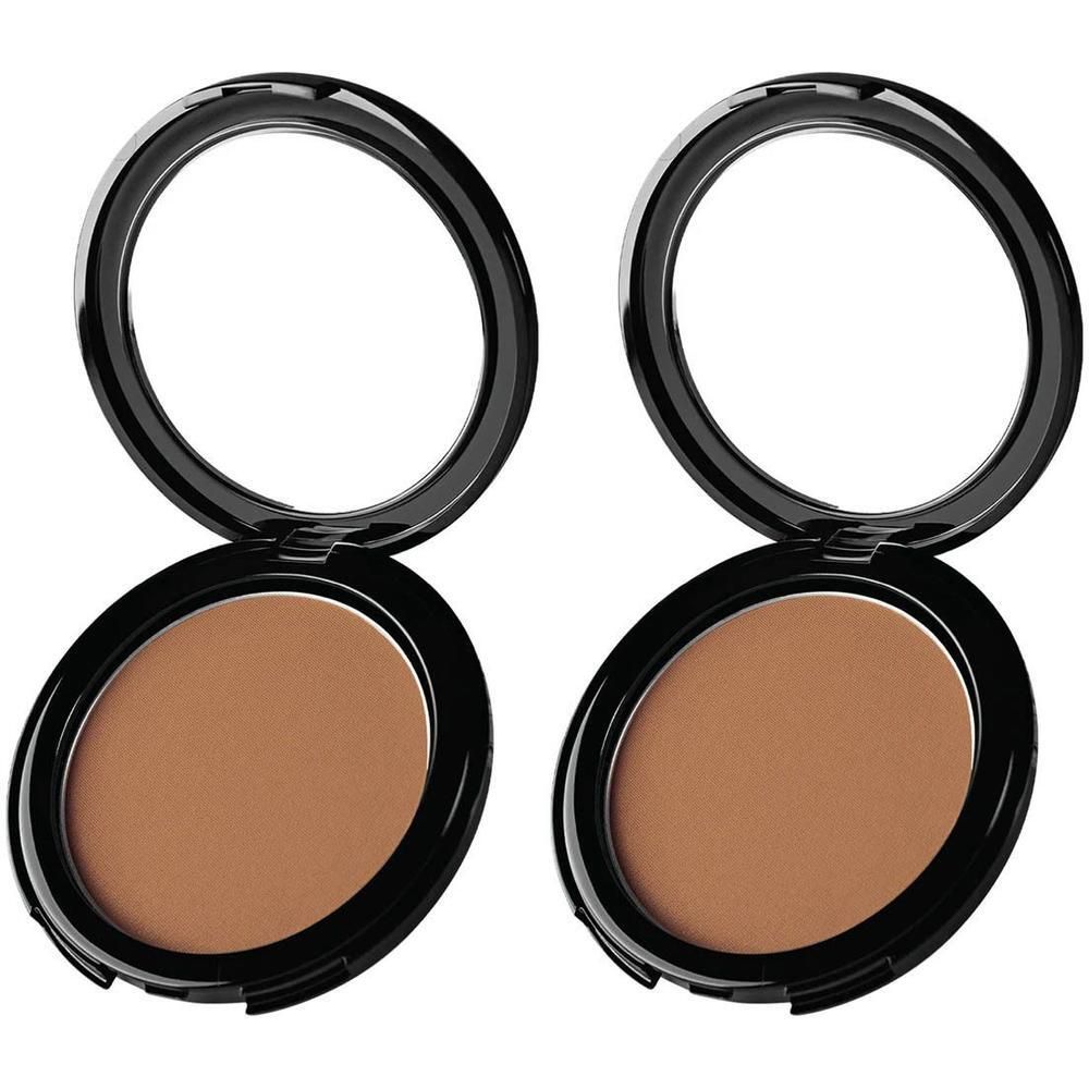 Twee open compacte bronzers in zwart met bruin poeder.