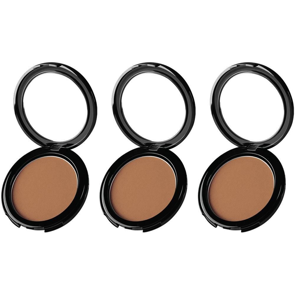 Drie open compact bronzers in de kleur Brons met spiegel.