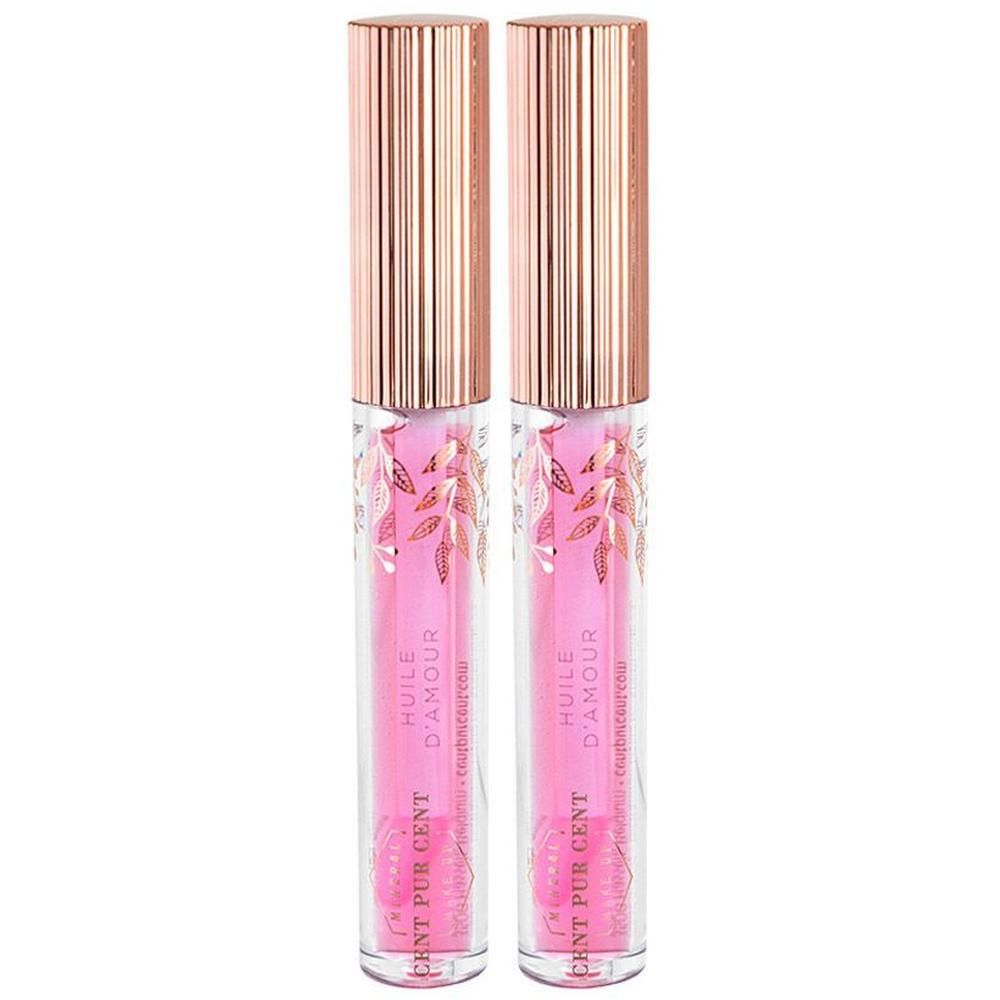 Deux flacons d'Huile d'Amour Lip Oil Cent Pur Cent rose.