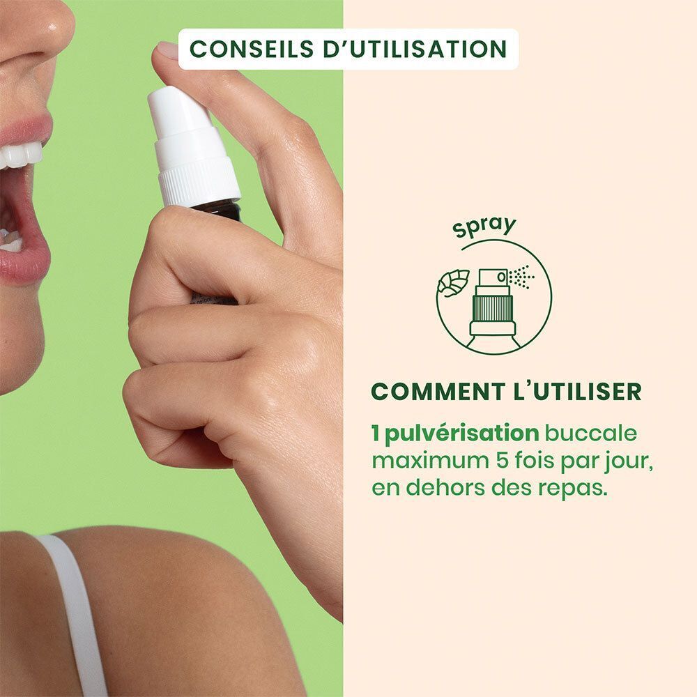 Utilisation du spray HerbalGem Figuier Bio : une pulvérisation buccale.