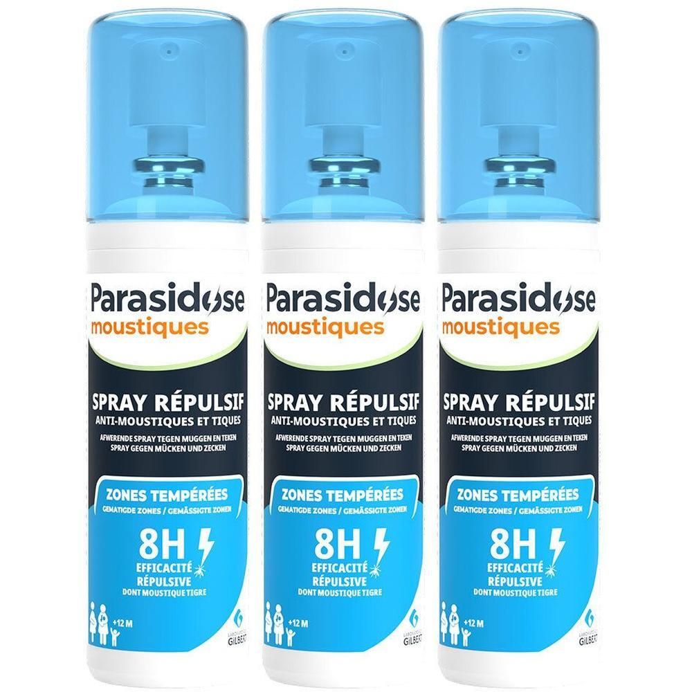 Trois flacons de spray répulsif Parasidose.