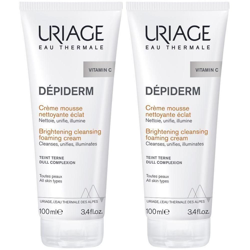 Twee tubes Uriage Dépiderm Crème Mousse Nettoyante Éclat, 100ml.